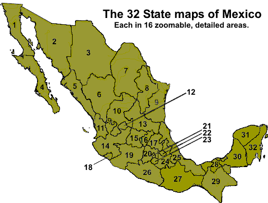 Click here to go to the Mexico State maps page OR click on the State you wish to see on the map!